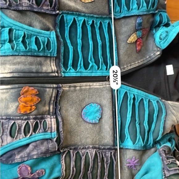 Nepali Patchwork Razor Cut Embroidered Boho Hippy Festival Hooded Jacket S/M - Picture 13 of 15